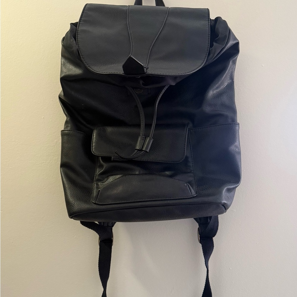 Black Faux Leather Backpack